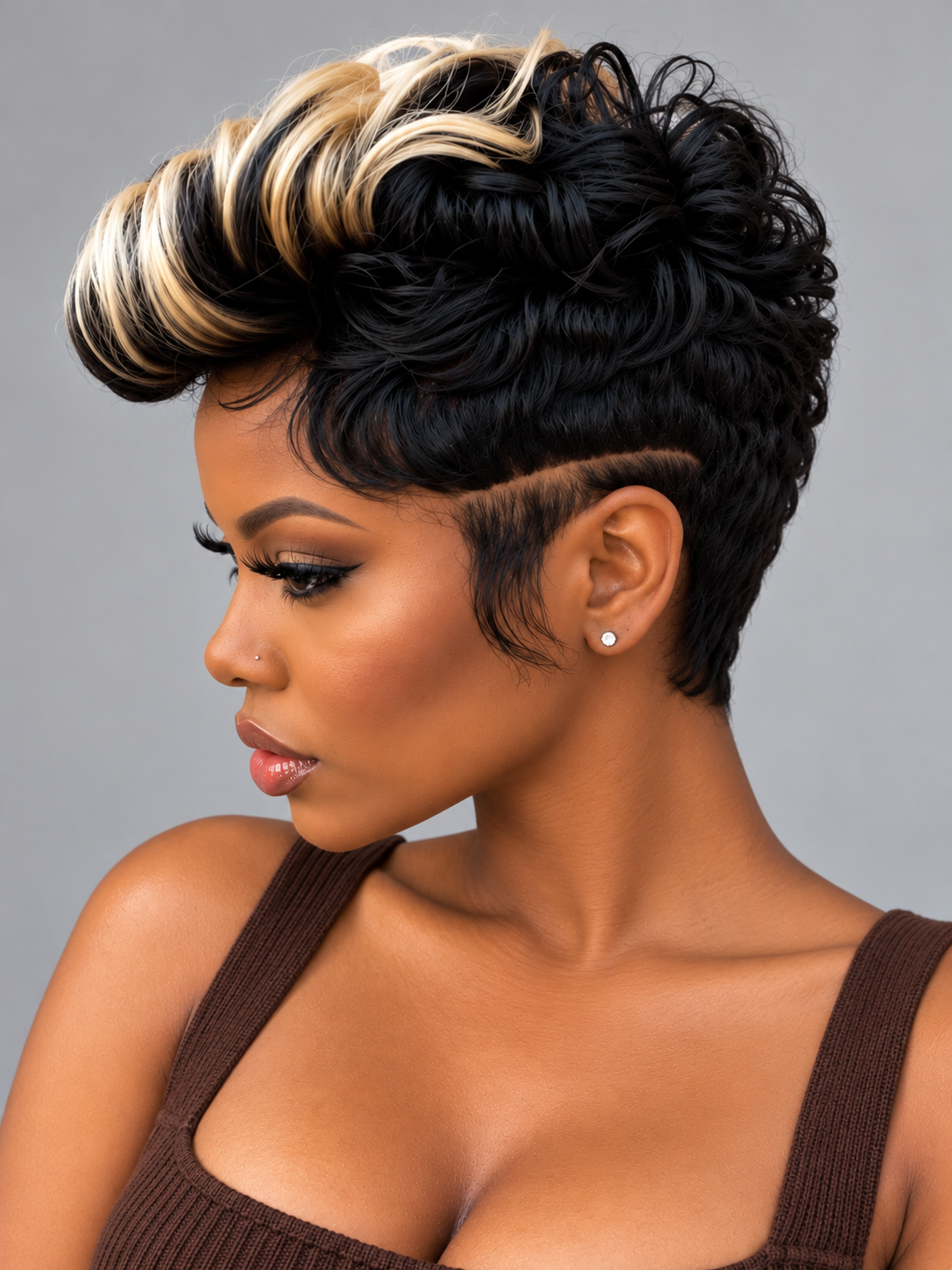 Loyalrose Pixie straight wig Black mix blond glueless Free part Frontal 13x4 lace 100% Human Hair Voluminous Crown style