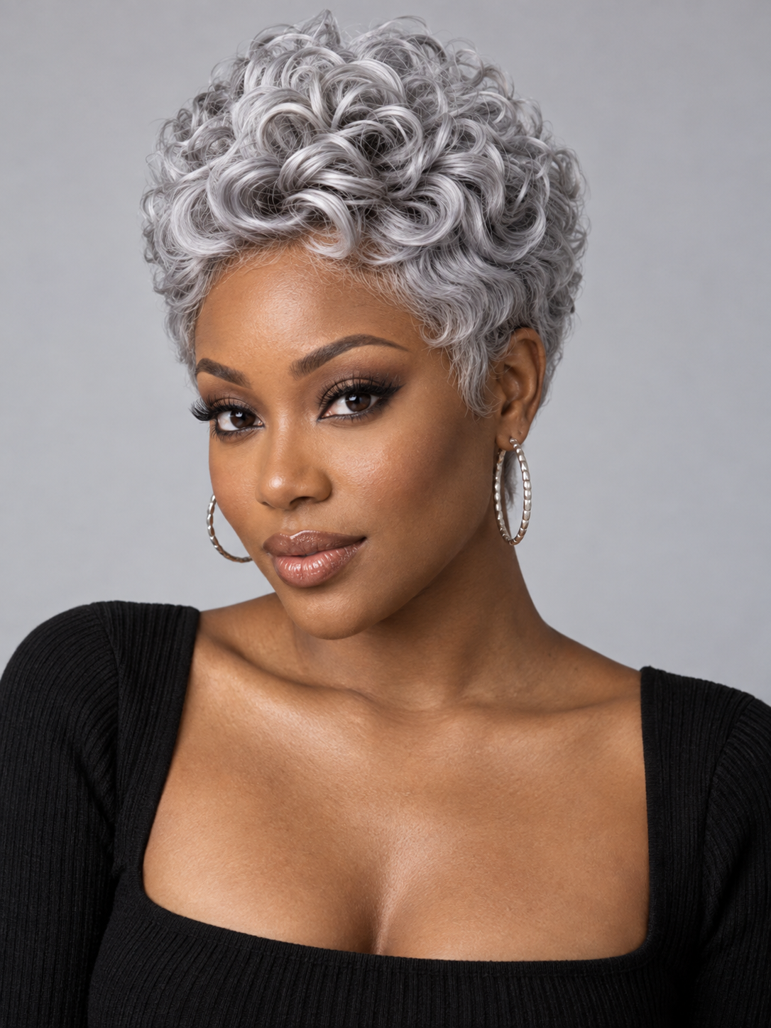 Loyalrose Salt & Pepper Pixie Short Cut Wig free part Lace closure 7*5 100% Human Hair Glueless style 3
