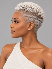 Loyalrose Pixie wig Afro Lowcut 6 inches Salt&Pepper 100% human hair Glueless with Full lace TWA with Fade and Hard Part style 52