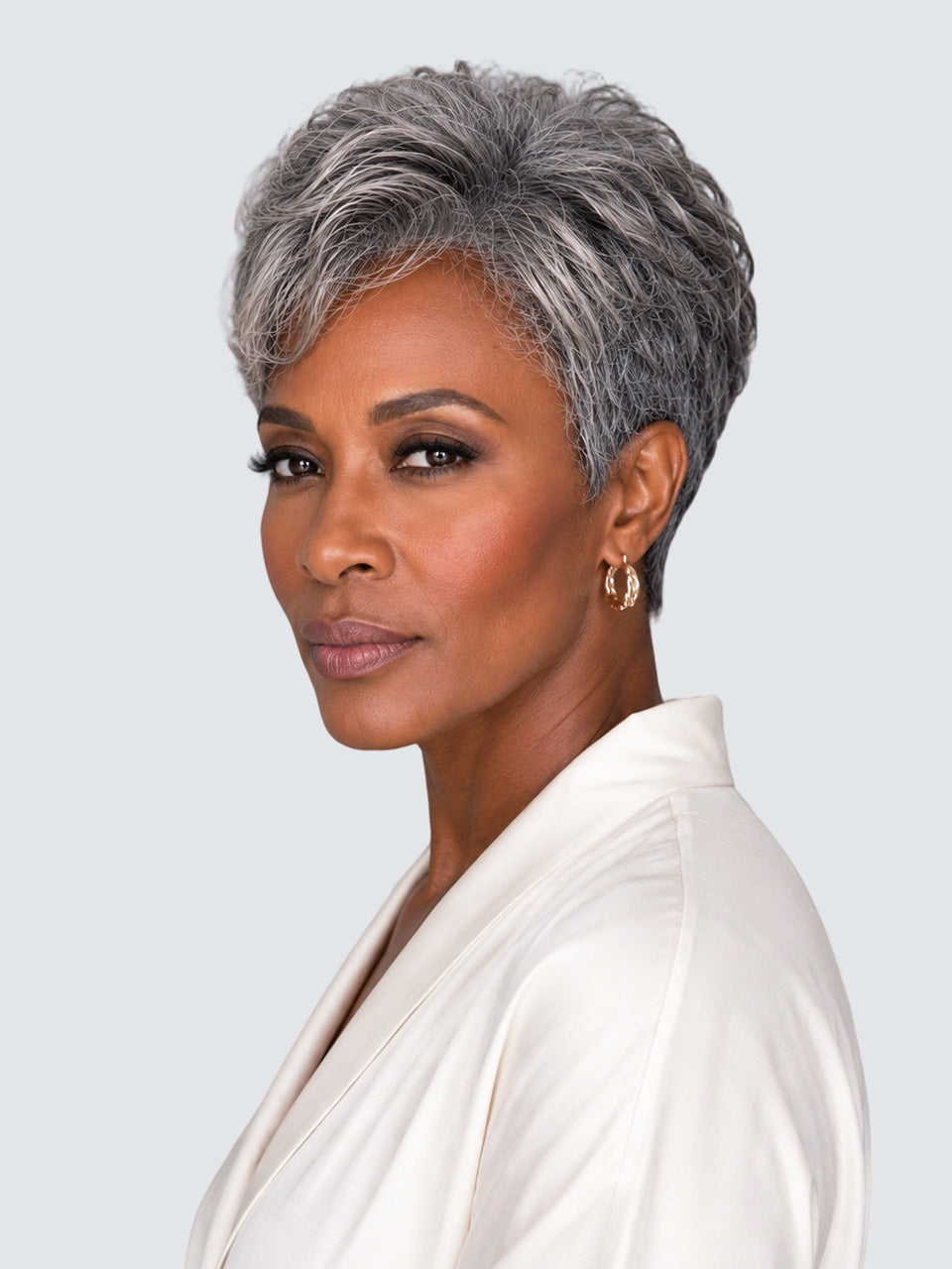 Loyalrose Salt & Pepper Elegant Pixie Short Cut Wig side part Lace Front 100% Human Hair Glueless style 3