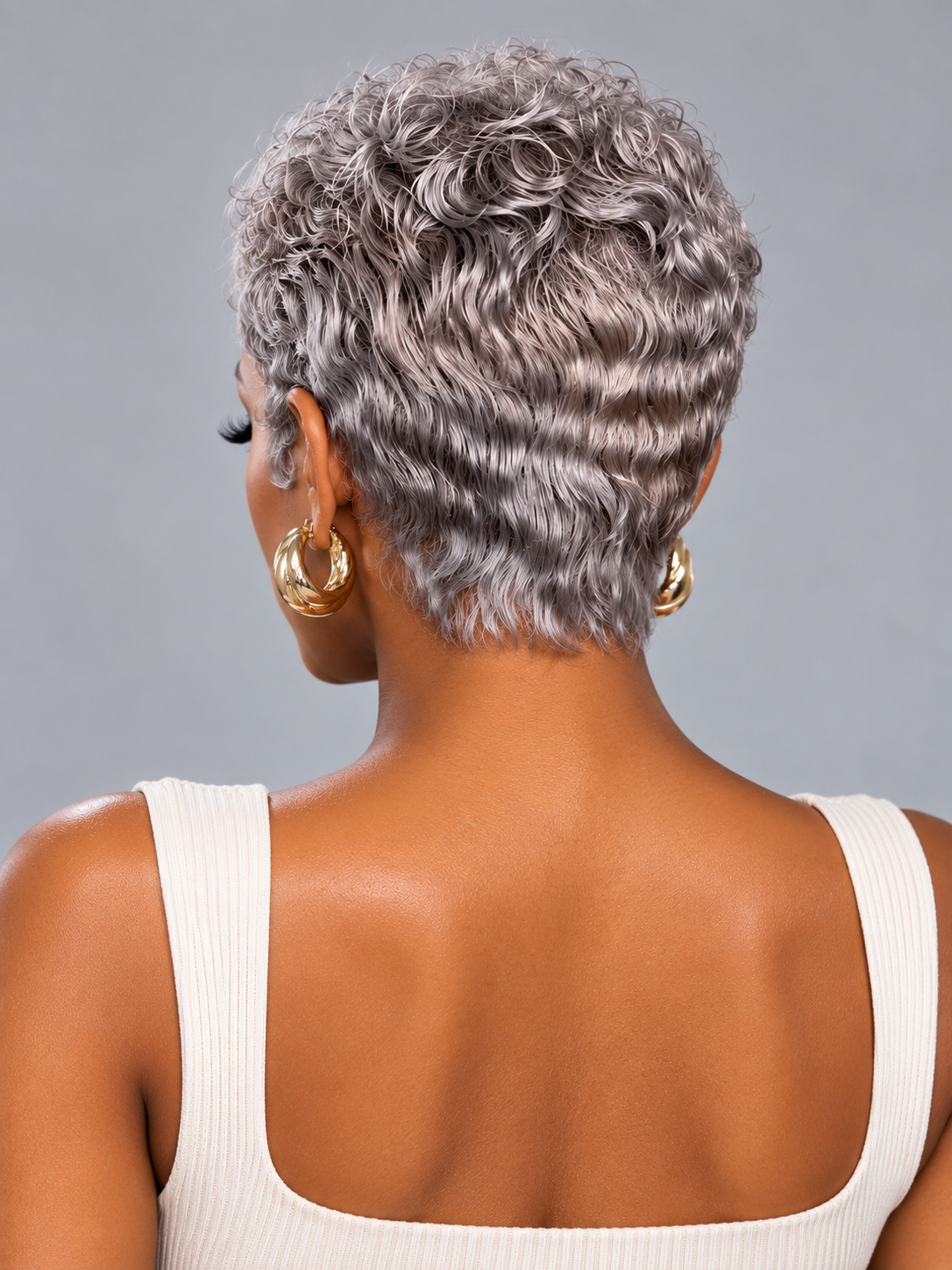 Loyalrose Salt & Pepper Pixie Short Cut Wig Side part Lace closure 7*5 100% Human Hair Glueless style 6
