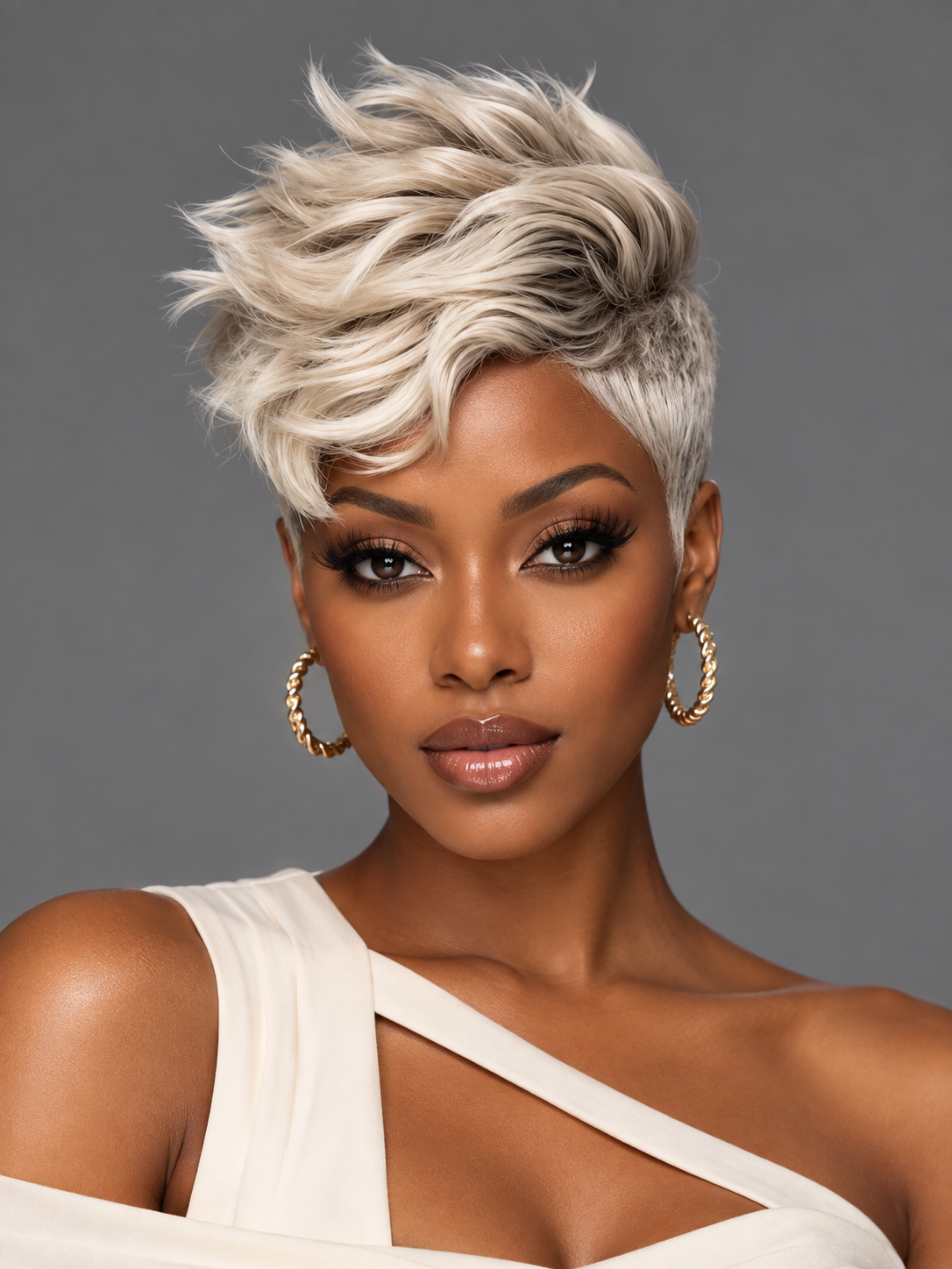 Loyalrose Salt & Pepper Pixie Short Cut Wig side part Lace closure 7*5 100% Human Hair Glueless style 6