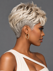 Loyalrose Salt & Pepper Pixie Short Cut Wig side part Lace closure 7*5 100% Human Hair Glueless style 6