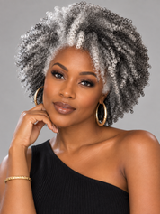Loyalrose Pixie wig short cut Afro curl Salt & pepper machine made Glueless 100% Human Hair dread lock style