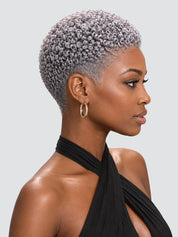 Loyalrose Pixie wig short cut Afro Curly Salt and pepper Full lace Glueless 100% Human Hair