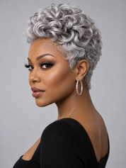 Loyalrose Salt & Pepper Pixie Short Cut Wig free part Lace closure 7*5 100% Human Hair Glueless style 3