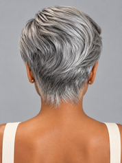 Loyalrose Pixie wig short cut Straight Salt & pepper machine made with bang Glueless 100% Human Hair style 4