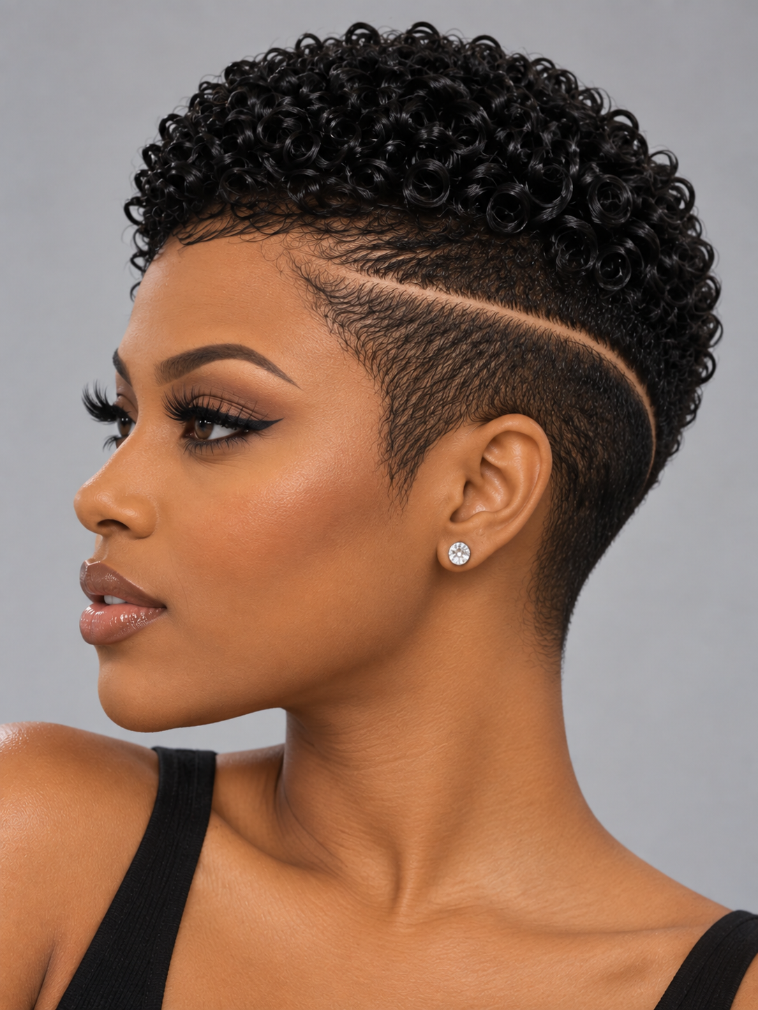 Loyalrose Pixie wig Afro Lowcut 6 inches Black 100% human hair Glueless with Full lace TWA with Fade and Hard Part style 45