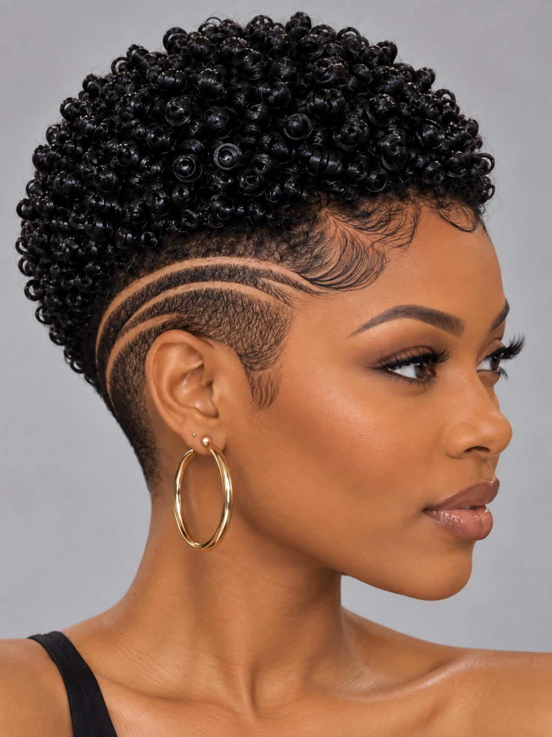 Loyalrose Pixie wig Afro Lowcut 6 inches Black 100% human hair Glueless with Full lace TWA with Fade and Hard Part style 46