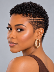 Loyalrose Pixie wig Afro Lowcut 6 inches Black 100% human hair Glueless with Full lace TWA with Fade and Hard Part style 48