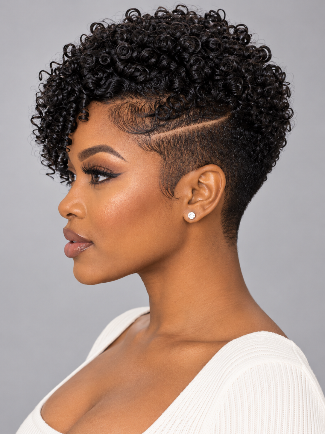 Loyalrose Pixie wig Kinky Curly wave 6 inches Black with bang 100% human hair Glueless with Full lace TWA with Fade and Hard Part style 37