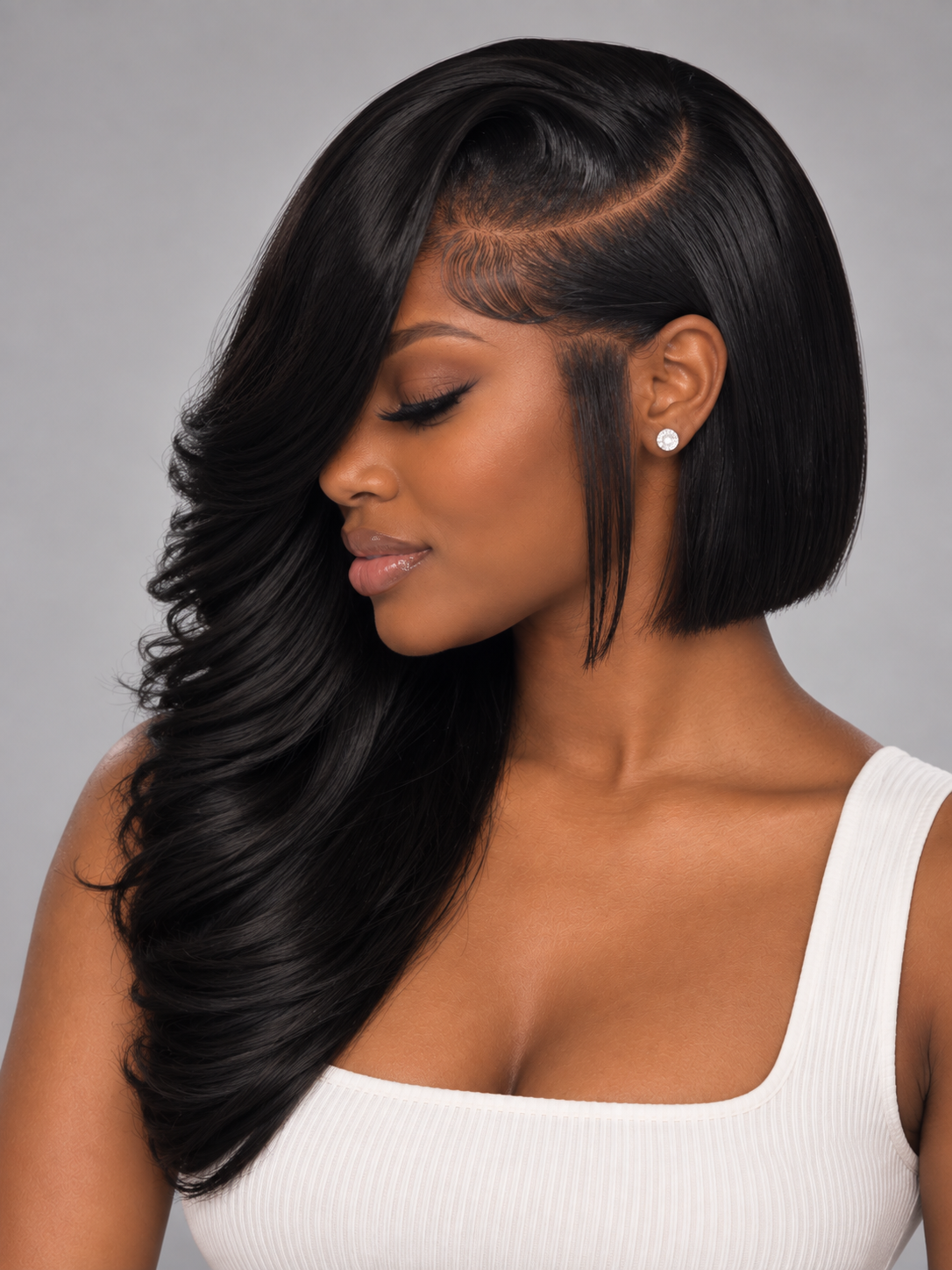 Loyalrose Asymmetrical Bob Wig 13x4 lace Glueless Black color 100% Human Hair Layered Texture