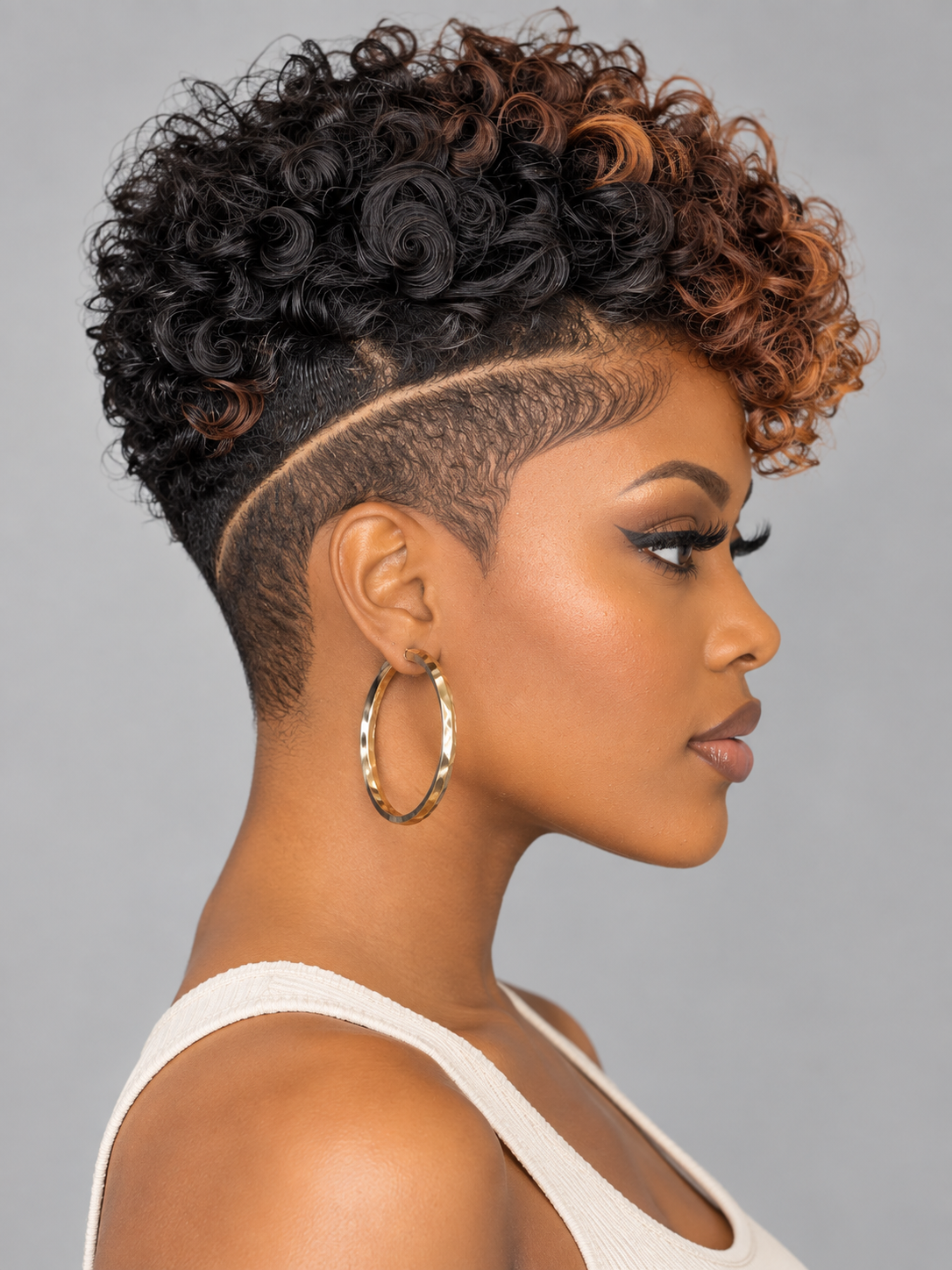 Loyalrose Pixie wig Curly wave 6 inches Black mix brown 100% human hair Glueless with Full lace TWA with Fade and Hard Part style 42
