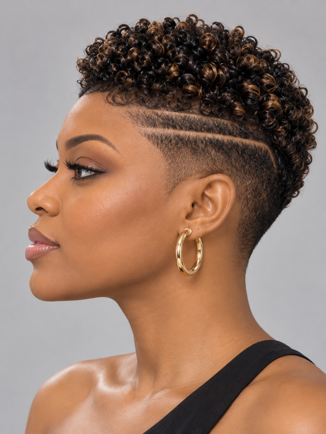 Loyalrose Pixie wig Afro Lowcut 6 inches Black mix brown 100% human hair Glueless with Full lace TWA with Fade and Hard Part style 49