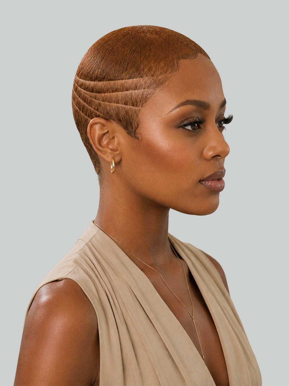 Loyalrose Pixie wig Lowcut 6 inches Brown 100% human hair Glueless with Full lace TWA with Fade and Hard Part style 11