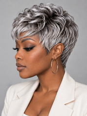 Loyalrose Pixie wig short cut Straight Salt & pepper machine made Glueless 100% Human Hair style 3