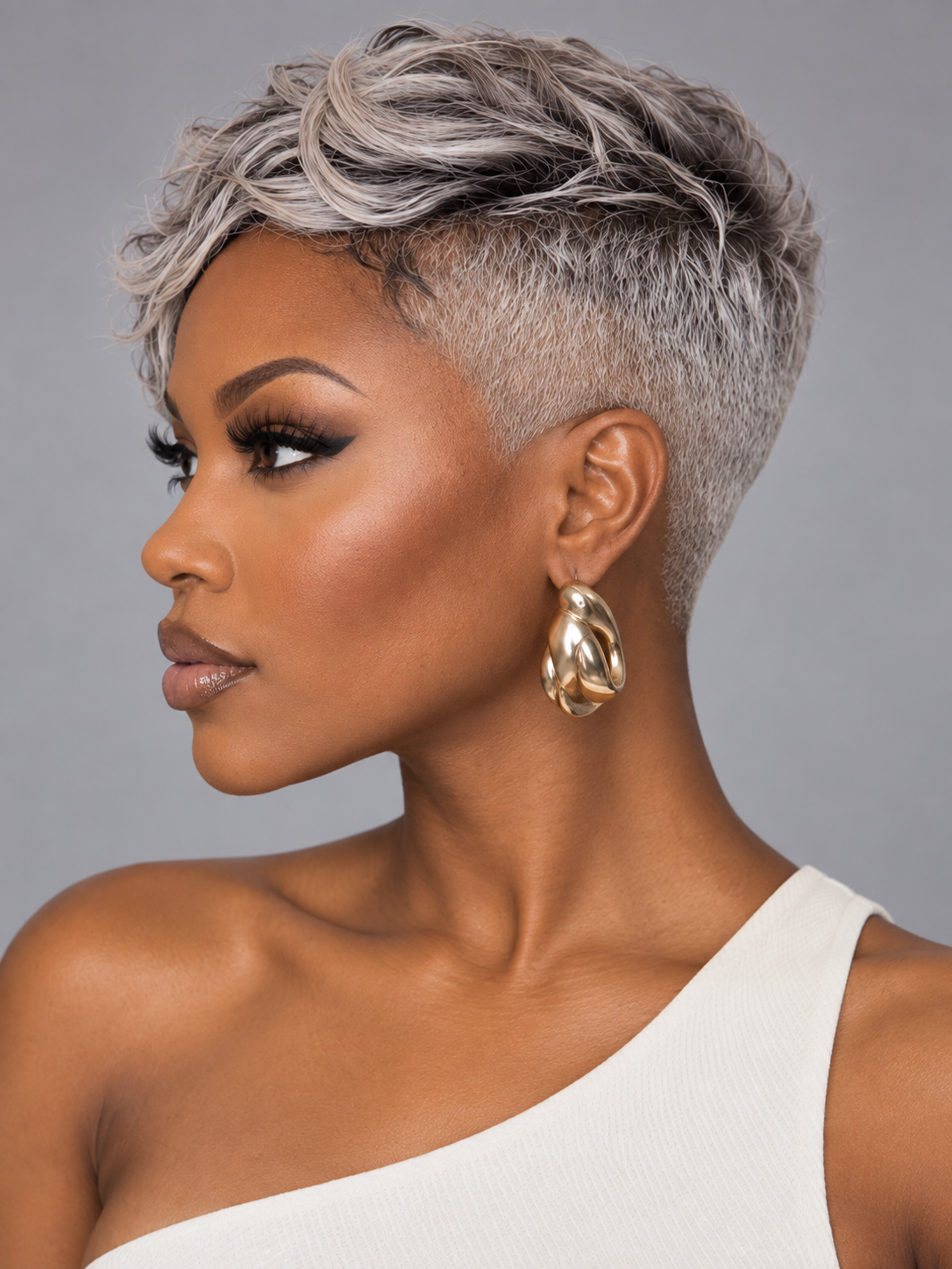 Loyalrose Salt & Pepper Pixie Short Cut Wig side part Lace closure 7*5 100% Human Hair Glueless style 5
