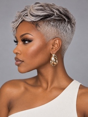 Loyalrose Salt & Pepper Pixie Short Cut Wig side part Lace closure 7*5 100% Human Hair Glueless style 5