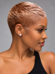 Loyalrose Pixie wig short low cut Rose Gold color Machine made/Full lace Glueless 100% Human Hair Wavy Texture
