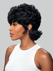 Loyalrose Black color Layered Mullet Wig 100% human hair Glueless Machine Made style 3
