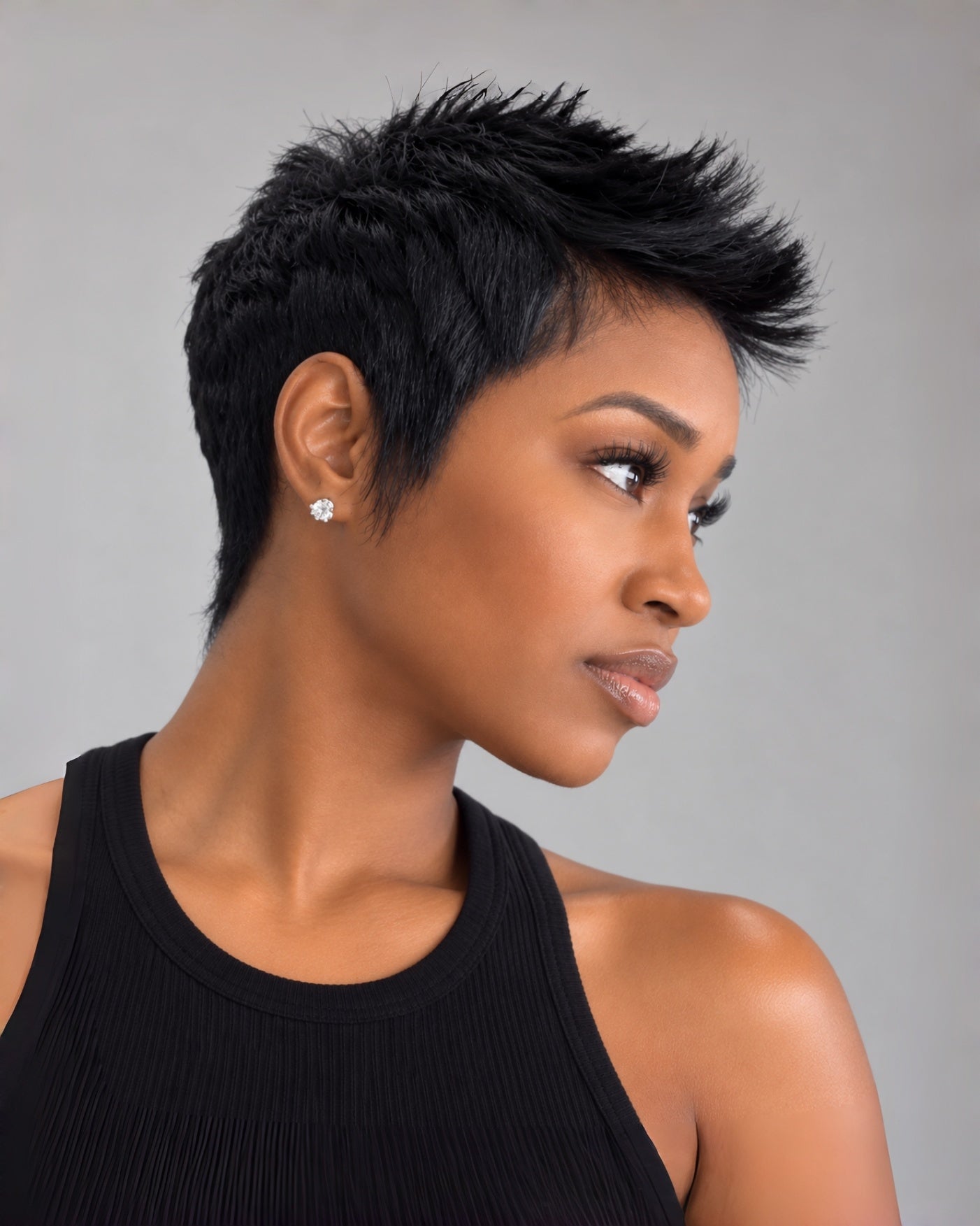 Loyalrose Pixie straight wig Black color glueless free part Closure 5x5 lace 100% Human Hair