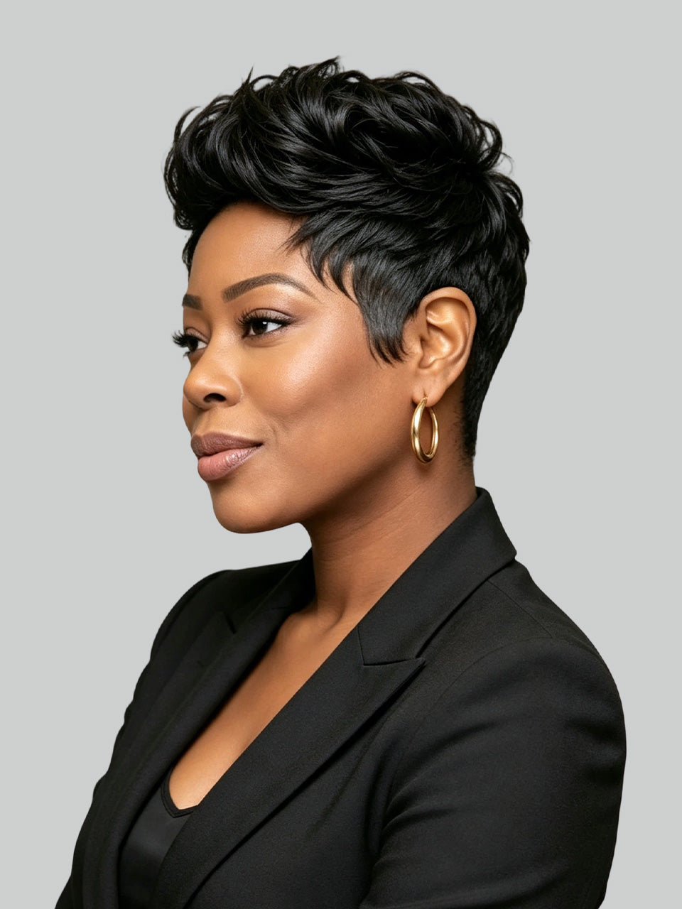 Loyalrose Pixie wig Black color Tapered sides and back Full lace 100% Human Hair style 4