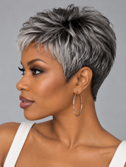 Loyalrose Pixie wig short cut Straight Salt & pepper machine made Glueless 100% Human Hair style 2