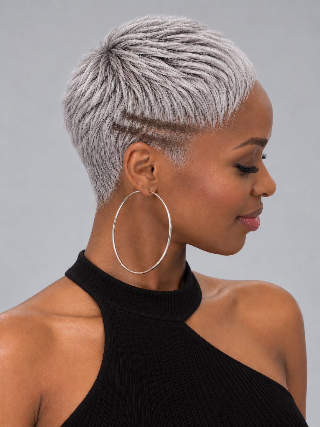 Loyalrose Pixie wig Afro 6 inches Salt & Pepper 100% human hair Glueless with Full lace TWA with Fade and Hard Part style 26