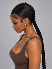Loyalrose Pre-styled wig Free part 13*6 lace Black color without glue with Long braided ponytail style 2