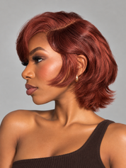 Loyalrose Bob Wig Orangecolor frontal lace 13x4 Glueless 100% Human Hair with bang Asymmetrical layered style