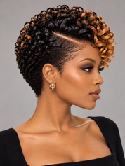 Loyalrose Pixie Loose Curly wig Black mix brown high light color glueless Side part Frontal 13x4 lace 100% Human Hair style 5