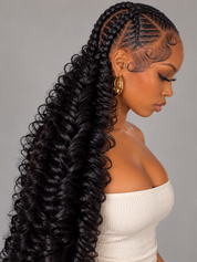 Loyalrose Pre-styled wig Free part Full lace Black color without glue with 2 Long braided