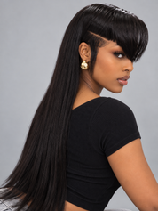 Loyalrose Pre-styled wig Straight Side part frontal lace 13*6 Black color With Asymmetrical Bangs & Shaved Line Design and without glue 20-30 inches