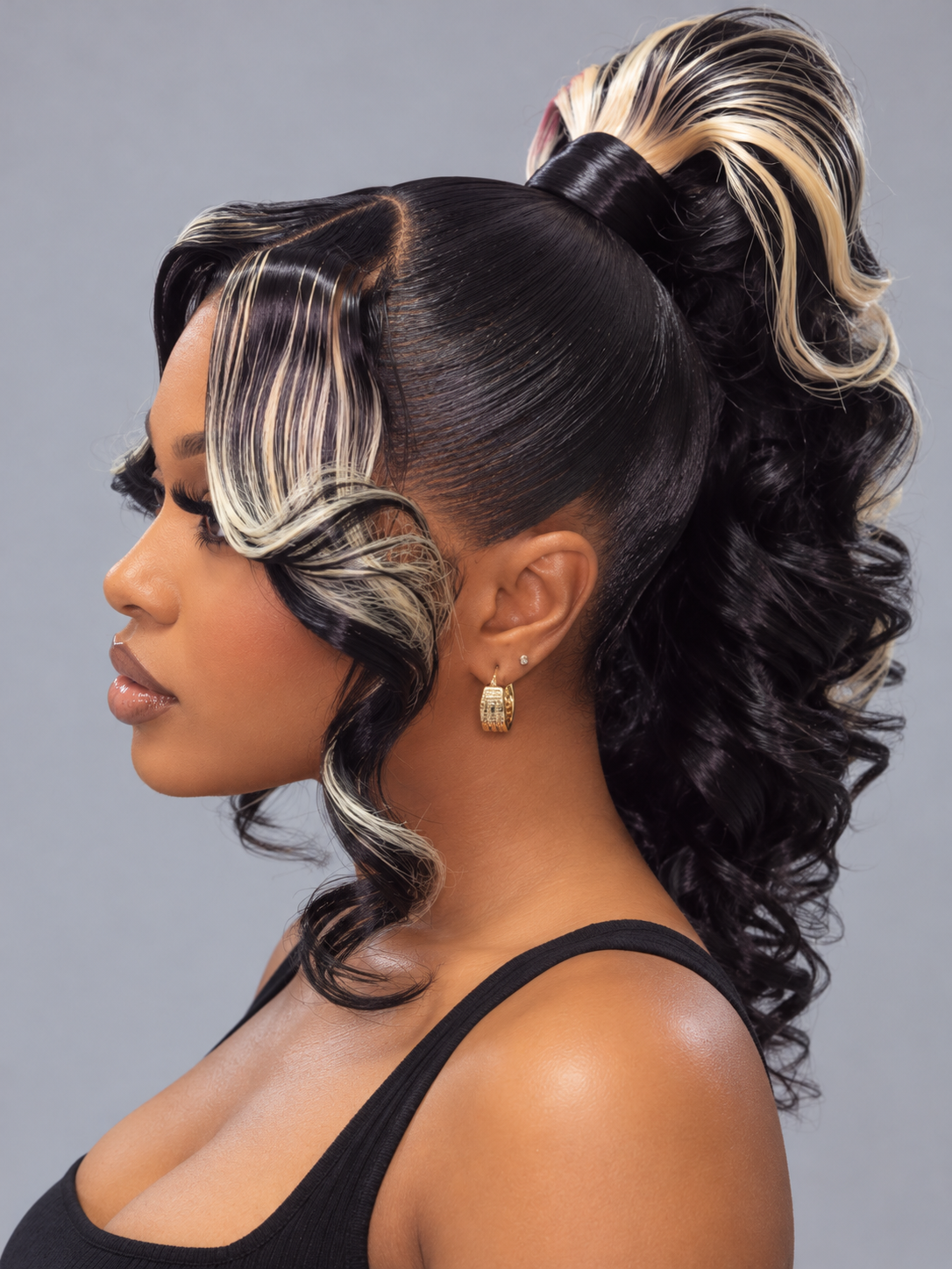 Loyalrose Pre-styled wig Body wave frontal lace 360 Central part Black mix blond color without glue with Bang&Ponytail 20 inches
