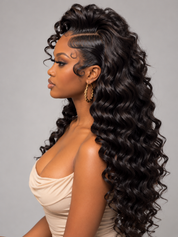 Loyalrose Pre-styled wig Finger+Natural wave Side part frontal lace 13*6 Black color without glue 20-30 inches