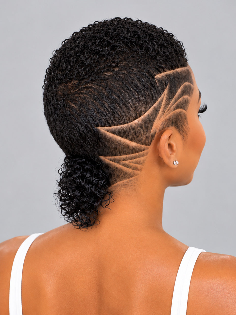 Loyalrose Pixie wig Afro Lowcut 10 inches Black 100% human hair side part Glueless with Full lace TWA with Fade and Hard Part Ponytail style 55