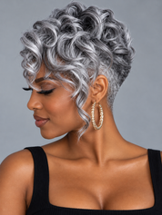 Loyalrose Salt & pepper Pixie Side part Wig Loose curly 13x4 lace Glueless 100% Human Hair