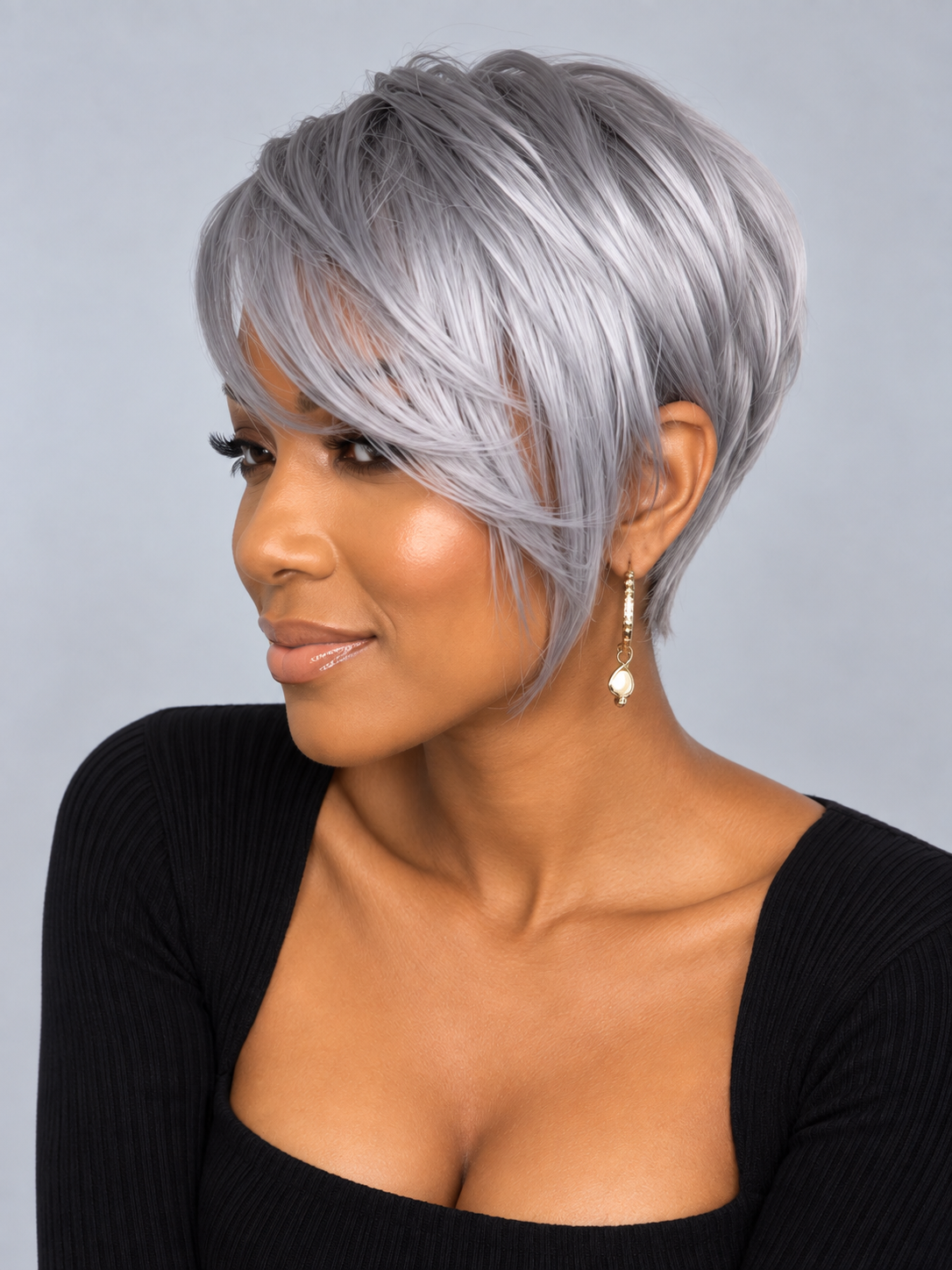 Loyalrose Salt & pepper/Black Pixie Side part Wig Straight 13x4 lace Glueless 100% Human Hair