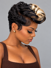 Loyalrose Pixie straight wig Black mix blond glueless Free part Frontal 13x4 lace 100% Human Hair Voluminous Crown style