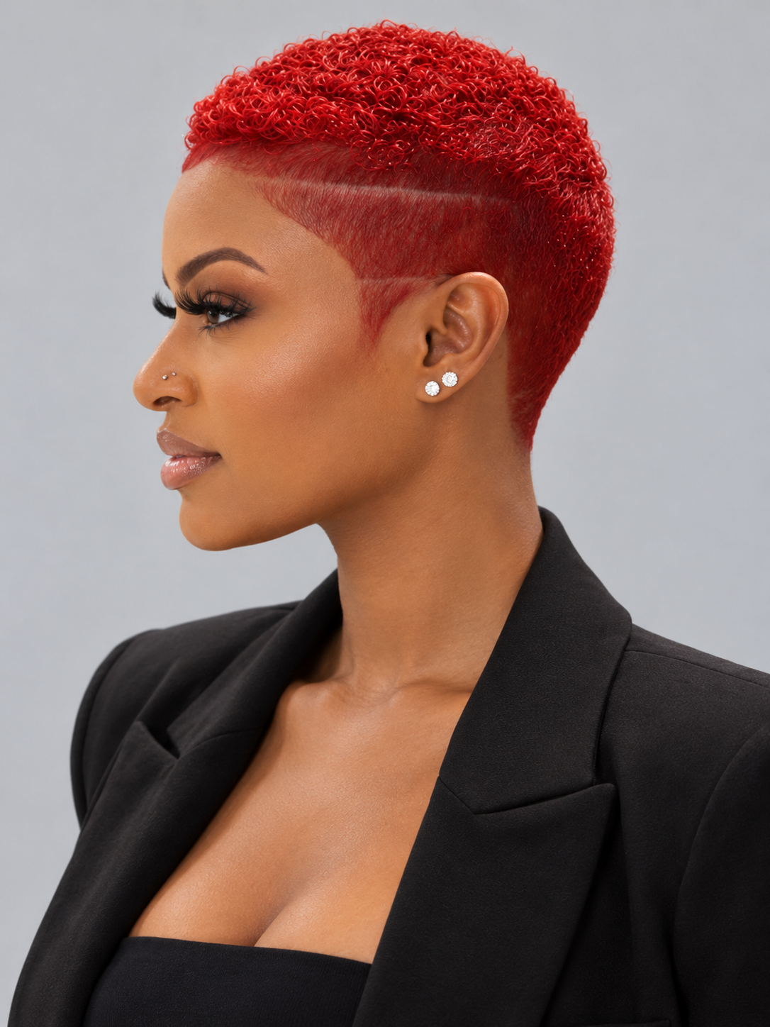 Loyalrose Pixie wig Afro 6 inches Red 100% human hair Glueless with Full lace TWA with Fade and Hard Part style 25