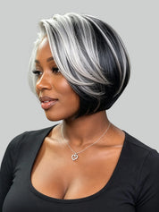 Loyalrose Black and Silver Stacked Bob Wig with Side Part 13x4 lace Glueless 100% Human Hair layered style