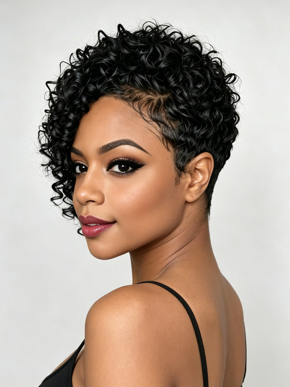 Loyalrose Black Side Part Curly Pixie Wig 100% human hair Glueless lace front