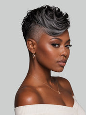 Loyalrose Salt & Pepper Pixie Short Cut Wig side part Lace closure 7*5 100% Human Hair Glueless with bang