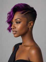Loyalrose Pixie body wave wig Black&Purple color Side part Full lace 100% Human Hair with Design Cut