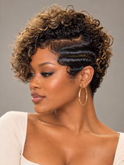 Loyalrose Bob Wig Curly and finger wave Black mix blond color Side part lace 13x4 Glueless 100% Human Hair