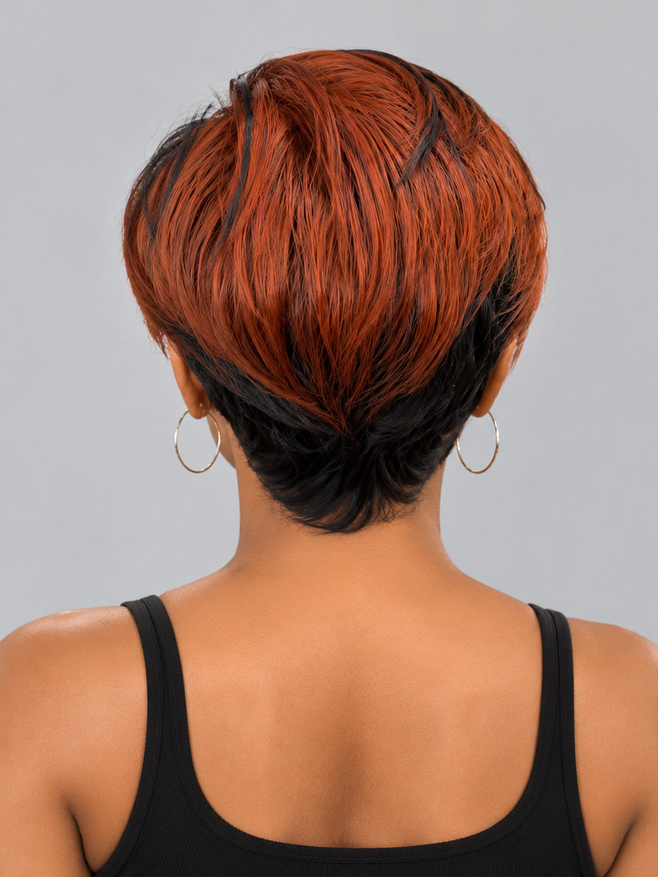 Loyalrose Pixie wig Straight 8 inches Black mix Orange 100% human hair Side part Glueless with 13*6 lace Asymmetrical TWA with Fade and Hard Part style