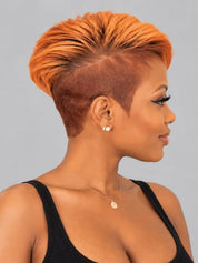 Loyalrose Pixie wig full lace Orange & Brown color side part with bang Pre-styled without glue