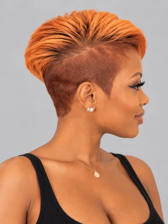 Loyalrose Pixie wig full lace Orange & Brown color side part with bang Pre-styled without glue