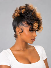 Loyalrose Pre-styled wig Egg curl wave 360 lace Black mix brown color without glue with Bang and Ponytail 18 inches