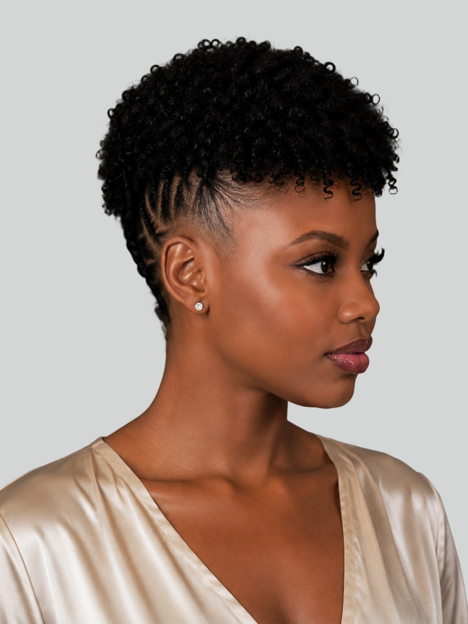 Loyalrose Pixie wig Kinky curly 6 inches Multiple colors 100% human hair Glueless with Full lace with cornrows at the nape